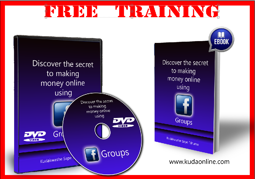 DVD and book cover for "Discover the Secret to Making Money Online Using Facebook Groups" with a Facebook icon. Includes an ebook label and website URL at the bottom.