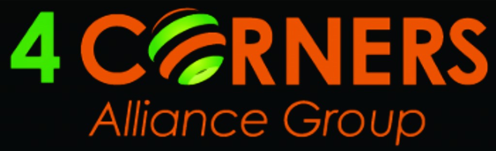 4 Corners Alliance Group" logo features the number 4 in green and "CORNERS" in orange with a stylized globe replacing the "O." The text "Alliance Group" is below in orange on a black background.