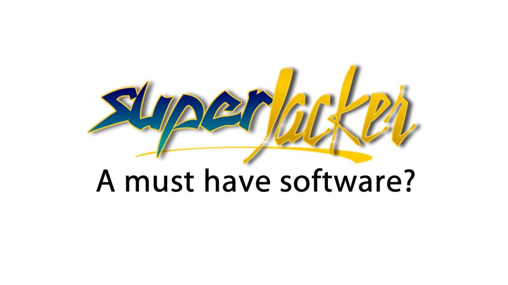 The image features the word "Superlacker" in stylized blue and yellow text. Below it, the phrase "A must have software?" is displayed in black font on a white background.